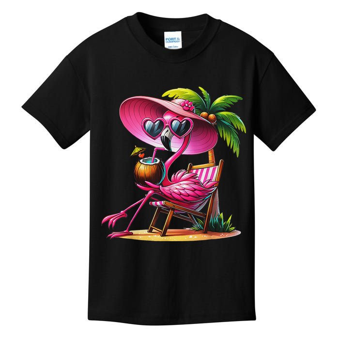 Flamingo Summer Vibes Beach Palm Tree Summer Vacation Kids T-Shirt