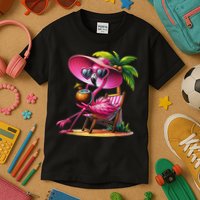 Flamingo Summer Vibes Beach Palm Tree Summer Vacation Kids T-Shirt