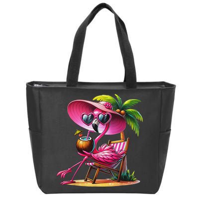 Flamingo Summer Vibes Beach Palm Tree Summer Vacation Zip Tote Bag