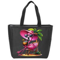 Flamingo Summer Vibes Beach Palm Tree Summer Vacation Zip Tote Bag