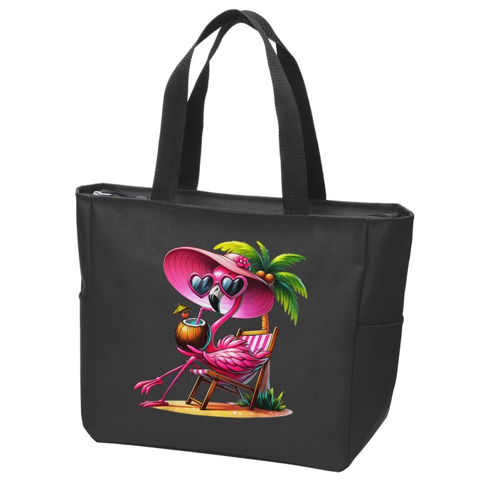 Flamingo Summer Vibes Beach Palm Tree Summer Vacation Zip Tote Bag