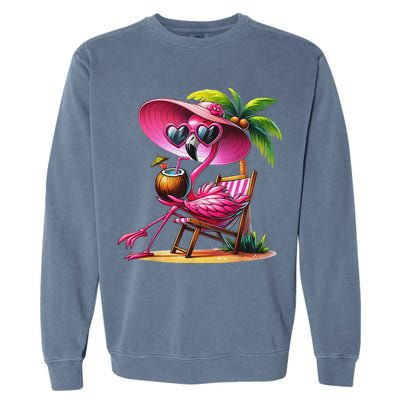 Flamingo Summer Vibes Beach Palm Tree Summer Vacation Garment-Dyed Sweatshirt