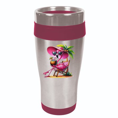 Flamingo Summer Vibes Beach Palm Tree Summer Vacation 16oz Travel Tumbler