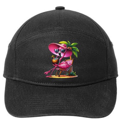 Flamingo Summer Vibes Beach Palm Tree Summer Vacation 7-Panel Snapback Hat