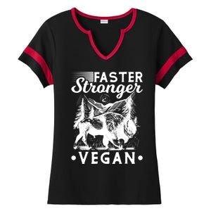 Faster Stronger Vegan Fitness Bison Vegetarian Gift Ladies Halftime Notch Neck Tee