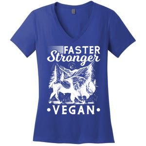 Faster Stronger Vegan Fitness Bison Vegetarian Gift Women's V-Neck T-Shirt