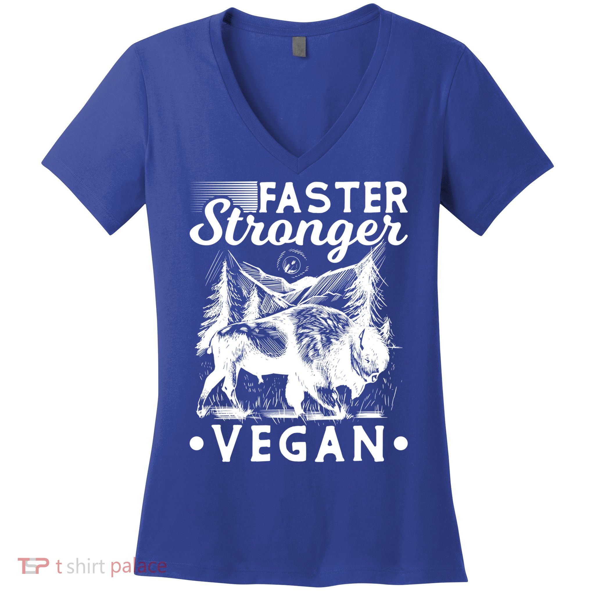 Faster Stronger Vegan Fitness Bison Vegetarian Gift Women's V-Neck T-Shirt