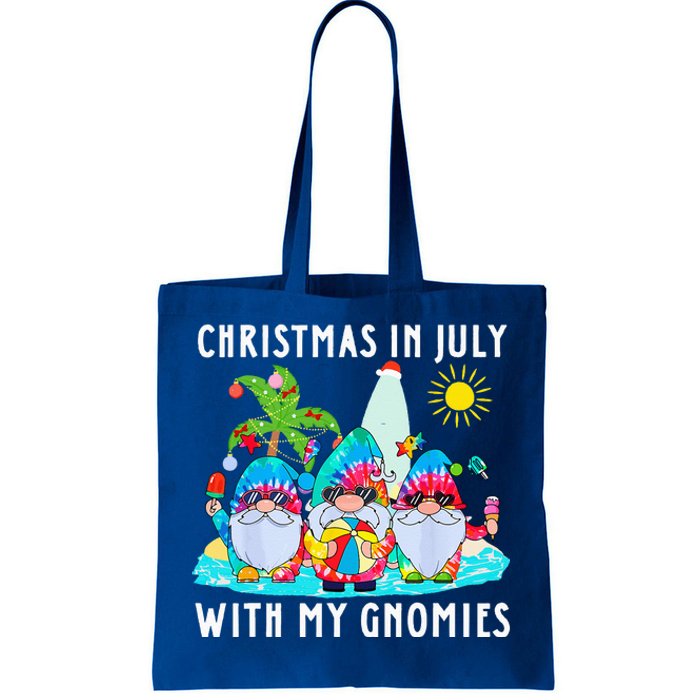 Funny Summer Vacation Gnomies Gnomes For Christmas In July Tote Bag