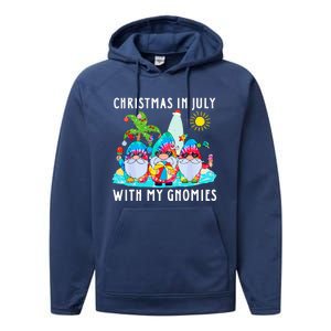 Funny Summer Vacation Gnomies Gnomes For Christmas In July Performance Fleece Hoodie