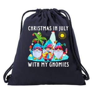 Funny Summer Vacation Gnomies Gnomes For Christmas In July Drawstring Bag