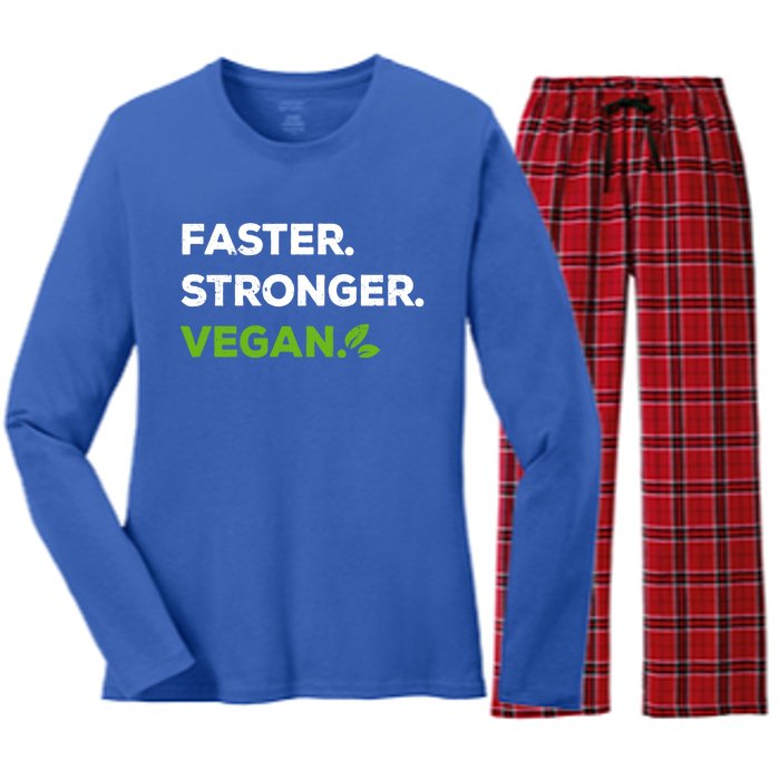 Faster Stronger Vegan Veggie Food Vegan Gift Women's Long Sleeve Flannel Pajama Set 