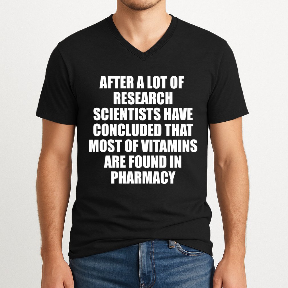 Funny Scientist Vitamins Pharmacy V-Neck T-Shirt