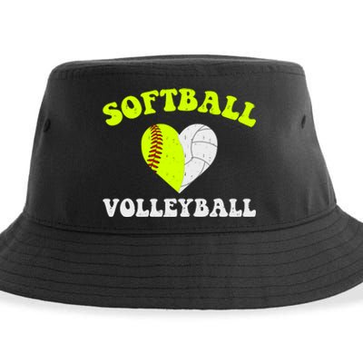 Funny Softball Volleyball Heart Groovy Softball Lover Girls Sustainable Bucket Hat