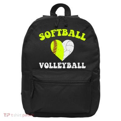 Funny Softball Volleyball Heart Groovy Softball Lover Girls 16 in Basic Backpack