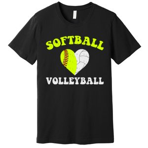 Funny Softball Volleyball Heart Groovy Softball Lover Girls Premium T-Shirt