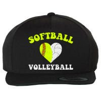 Funny Softball Volleyball Heart Groovy Softball Lover Girls Wool Snapback Cap