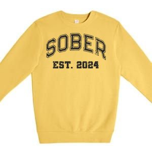 Funny Sober Varsity Est. 2024 Sobriety Celebrate Recovery Aa Premium Crewneck Sweatshirt