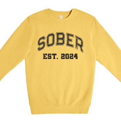 Funny Sober Varsity Est. 2024 Sobriety Celebrate Recovery Aa Premium Crewneck Sweatshirt