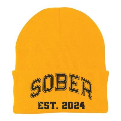 Funny Sober Varsity Est. 2024 Sobriety Celebrate Recovery Aa Knit Cap Winter Beanie