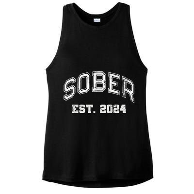 Funny Sober Varsity Est. 2024 Sobriety Celebrate Recovery Aa Ladies PosiCharge Tri-Blend Wicking Tank