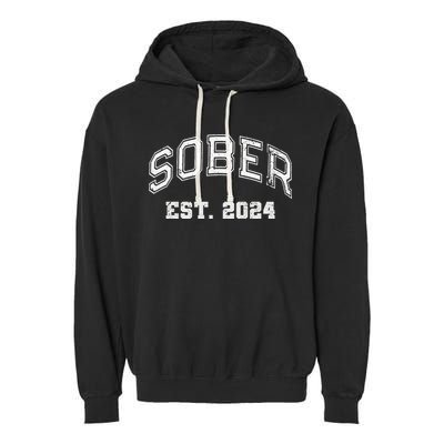 Funny Sober Varsity Est. 2024 Sobriety Celebrate Recovery Aa Garment-Dyed Fleece Hoodie