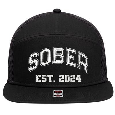 Funny Sober Varsity Est. 2024 Sobriety Celebrate Recovery Aa 7 Panel Mesh Trucker Snapback Hat