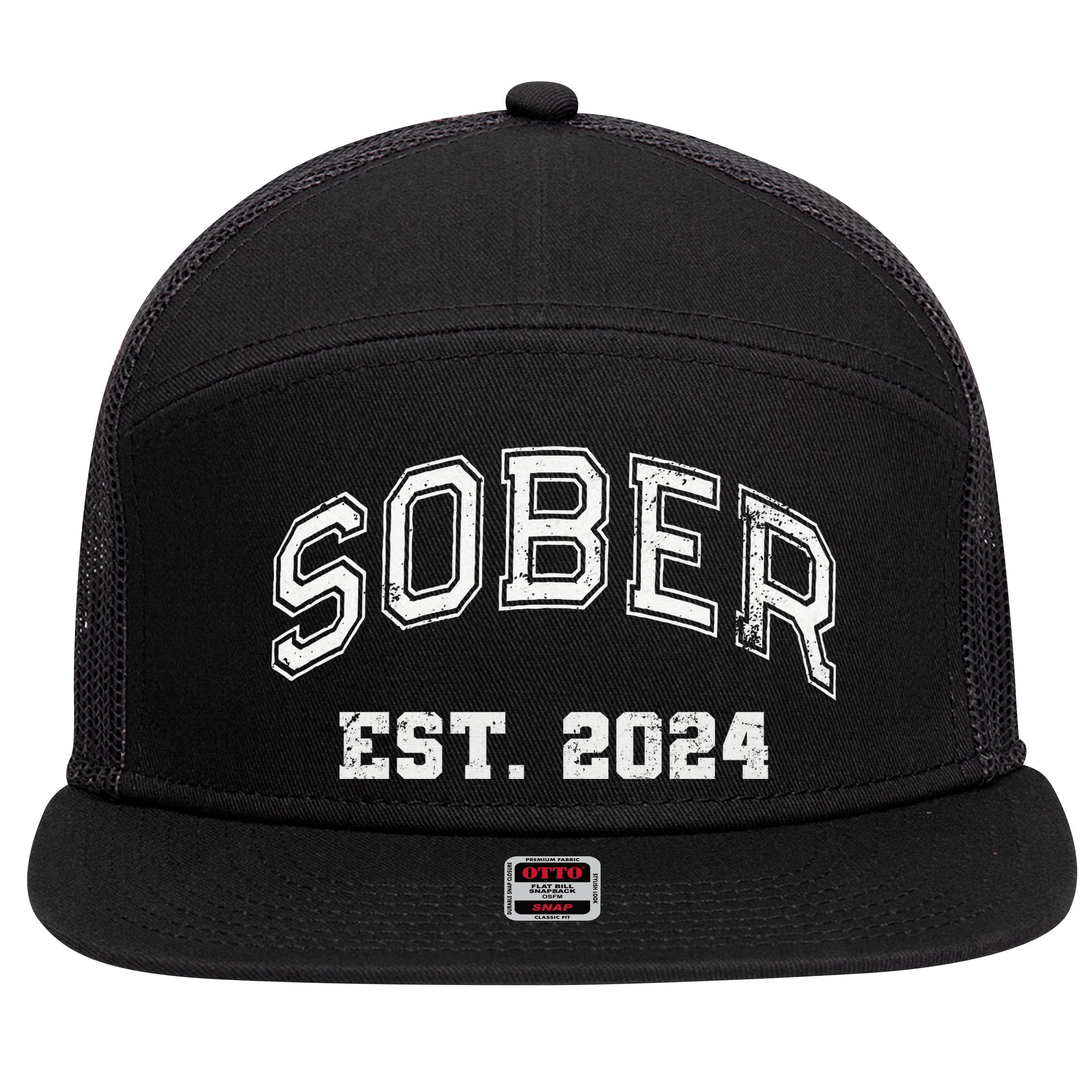 Funny Sober Varsity Est. 2024 Sobriety Celebrate Recovery Aa 7 Panel Mesh Trucker Snapback Hat