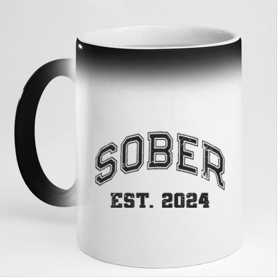 Funny Sober Varsity Est. 2024 Sobriety Celebrate Recovery Aa 11oz Black Color Changing Mug