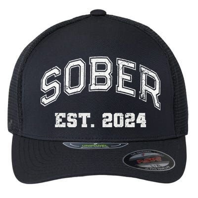 Funny Sober Varsity Est. 2024 Sobriety Celebrate Recovery Aa Flexfit Unipanel Trucker Cap