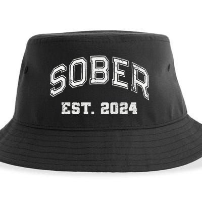 Funny Sober Varsity Est. 2024 Sobriety Celebrate Recovery Aa Sustainable Bucket Hat