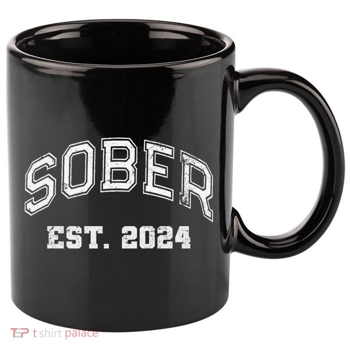 Funny Sober Varsity Est. 2024 Sobriety Celebrate Recovery Aa 11oz C Handle Ceramic Mug