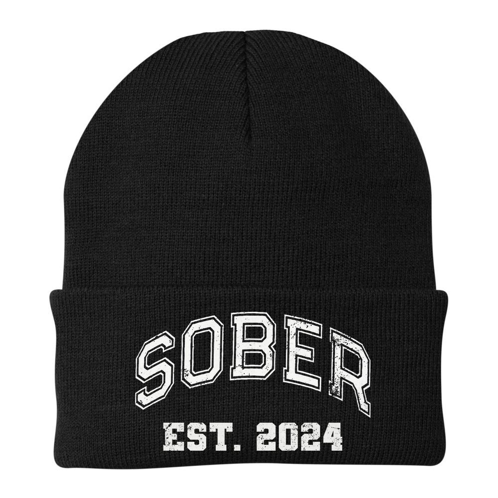 Funny Sober Varsity Est. 2024 Sobriety Celebrate Recovery Aa Beanie