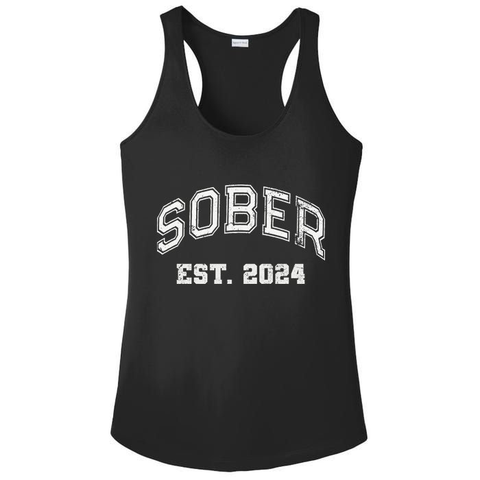 Funny Sober Varsity Est. 2024 Sobriety Celebrate Recovery Aa Ladies PosiCharge Competitor Racerback Tank
