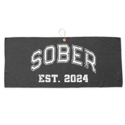 Funny Sober Varsity Est. 2024 Sobriety Celebrate Recovery Aa Large Microfiber Waffle Golf Towel