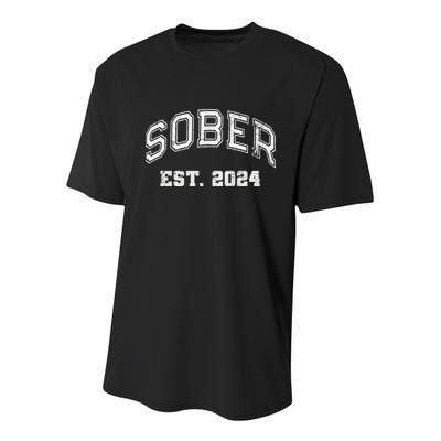 Funny Sober Varsity Est. 2024 Sobriety Celebrate Recovery Aa Youth Performance Sprint T-Shirt