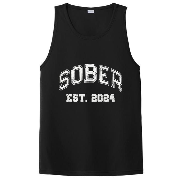 Funny Sober Varsity Est. 2024 Sobriety Celebrate Recovery Aa PosiCharge Competitor Tank