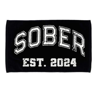 Funny Sober Varsity Est. 2024 Sobriety Celebrate Recovery Aa Microfiber Hand Towel