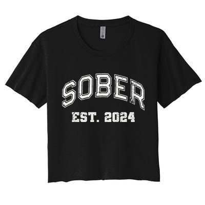 Funny Sober Varsity Est. 2024 Sobriety Celebrate Recovery Aa Crop Top