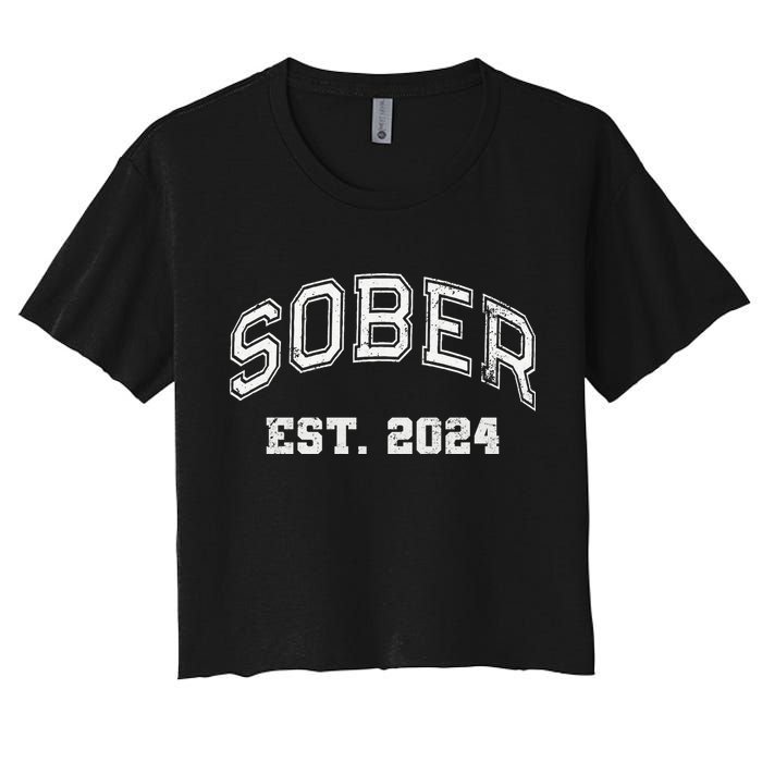 Funny Sober Varsity Est. 2024 Sobriety Celebrate Recovery Aa Crop Top