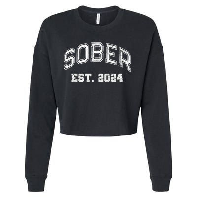 Funny Sober Varsity Est. 2024 Sobriety Celebrate Recovery Aa Cropped Pullover Crew