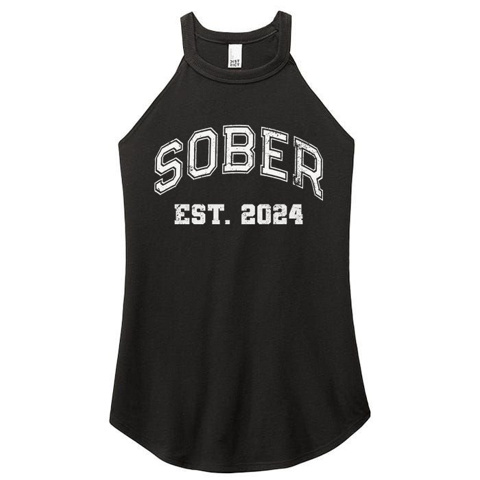 Funny Sober Varsity Est. 2024 Sobriety Celebrate Recovery Aa Women's Perfect Tri Rocker Tank