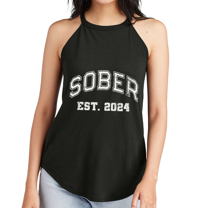 Funny Sober Varsity Est. 2024 Sobriety Celebrate Recovery Aa Women's Perfect Tri Rocker Tank