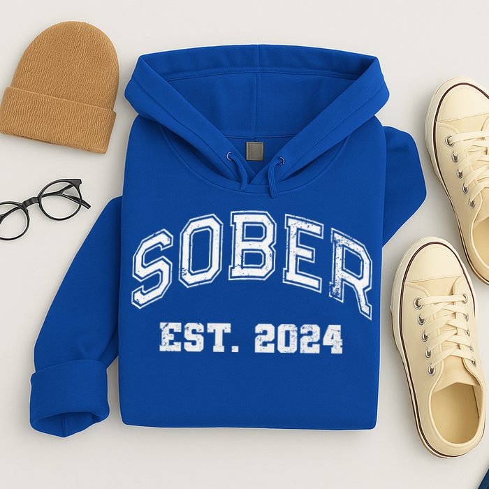 Funny Sober Varsity Est. 2024 Sobriety Celebrate Recovery Aa Hoodie
