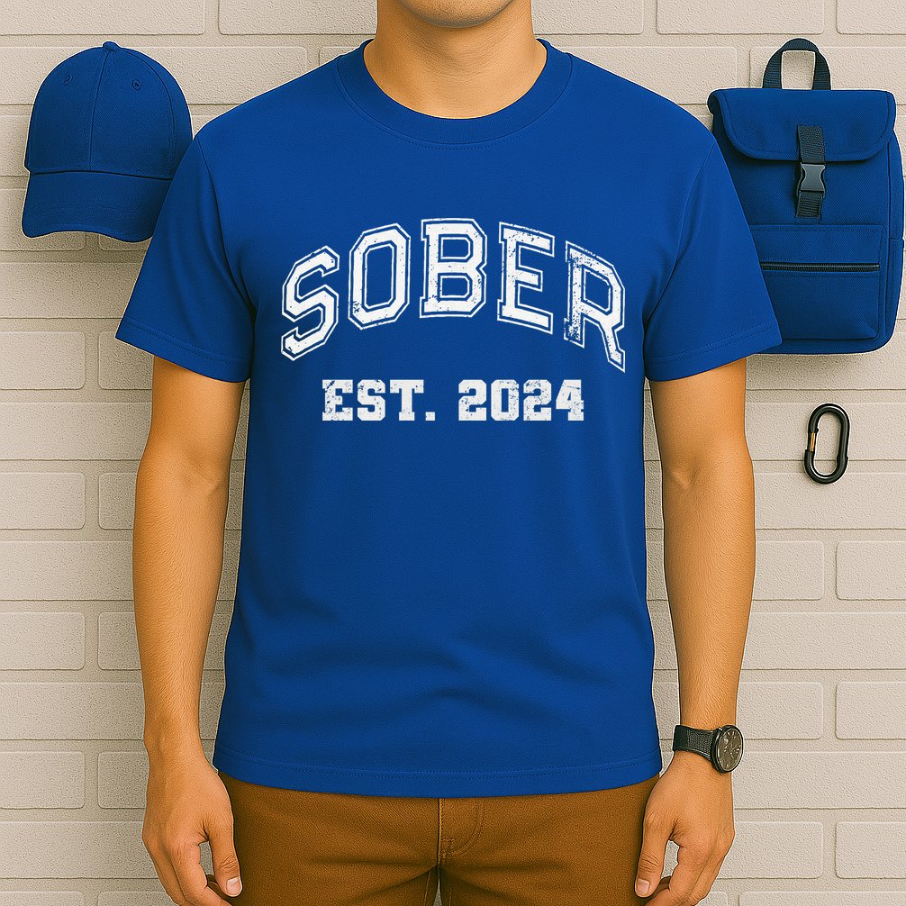 Funny Sober Varsity Est. 2024 Sobriety Celebrate Recovery Aa T-Shirt