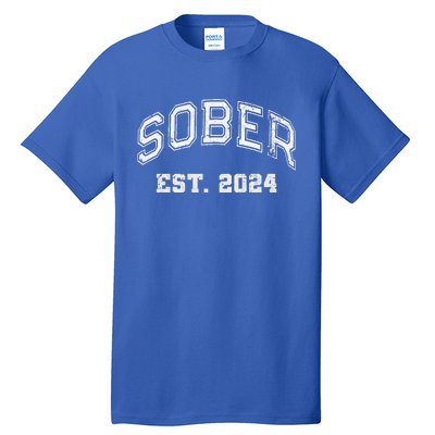 Funny Sober Varsity Est. 2024 Sobriety Celebrate Recovery Aa Tall T-Shirt