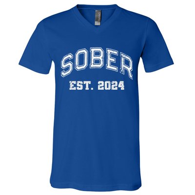 Funny Sober Varsity Est. 2024 Sobriety Celebrate Recovery Aa V-Neck T-Shirt