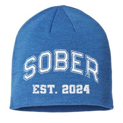 Funny Sober Varsity Est. 2024 Sobriety Celebrate Recovery Aa Sustainable Beanie