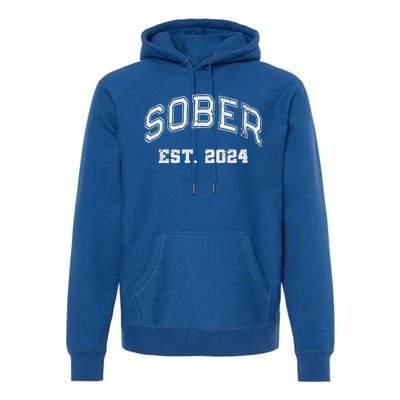 Funny Sober Varsity Est. 2024 Sobriety Celebrate Recovery Aa Premium Hoodie