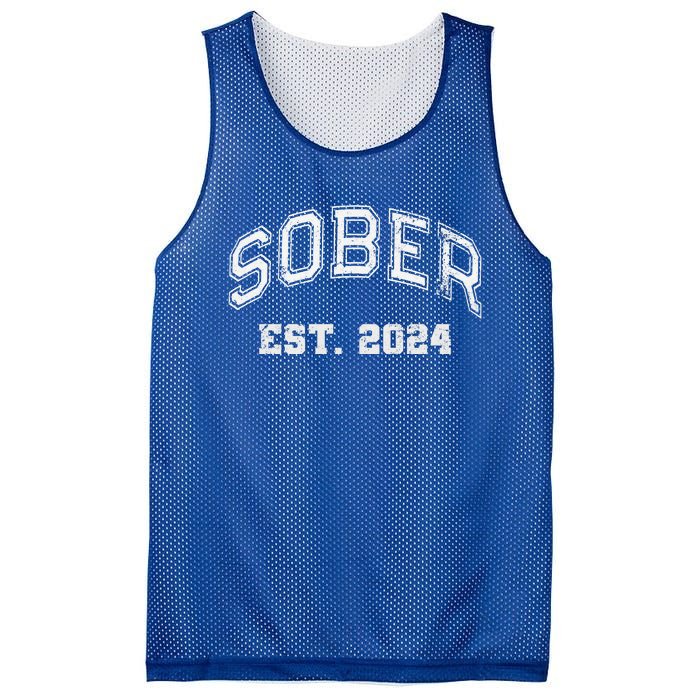 Funny Sober Varsity Est. 2024 Sobriety Celebrate Recovery Aa Mesh Reversible Basketball Jersey Tank