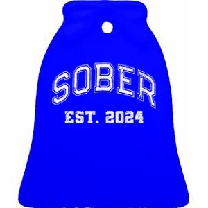 Funny Sober Varsity Est. 2024 Sobriety Celebrate Recovery Aa Ceramic Bell Ornament